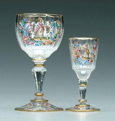 Appraisal: Eleven decorated cut glass vessels fine enamel decoration with male