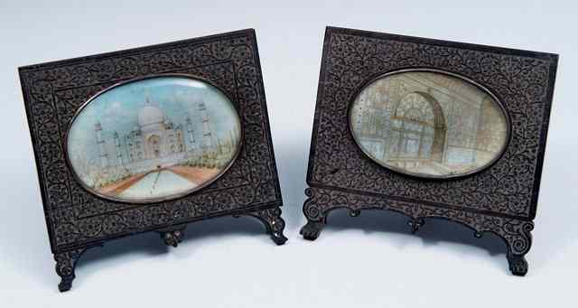 Appraisal: A PAIR OF ANGLO-INDIAN SCHOOL OVAL MINIATURE WATERCOLOURS depicting the