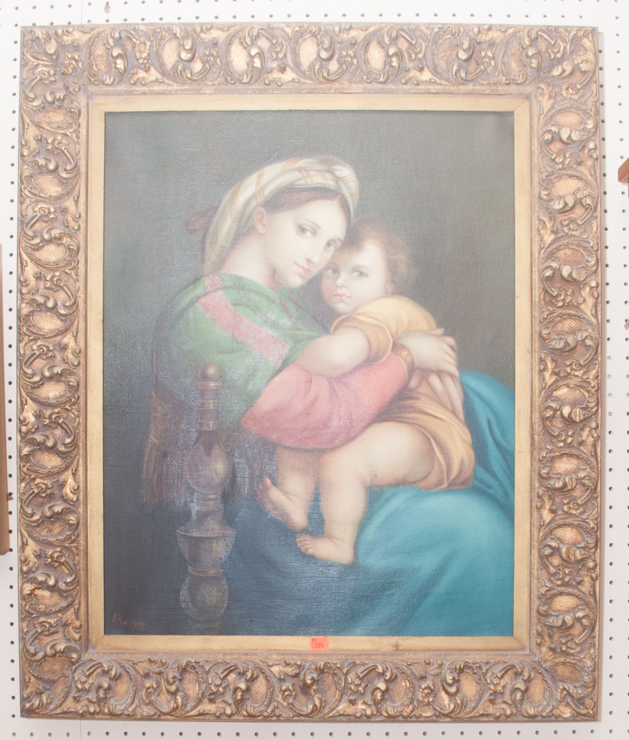 Appraisal: Framed oil on canvas of Madonna and child Undernumber