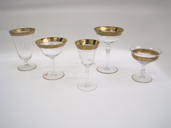 Appraisal: TWENTY-SIX PIECE SET OF GLASS STEMWARE gold banded red wine