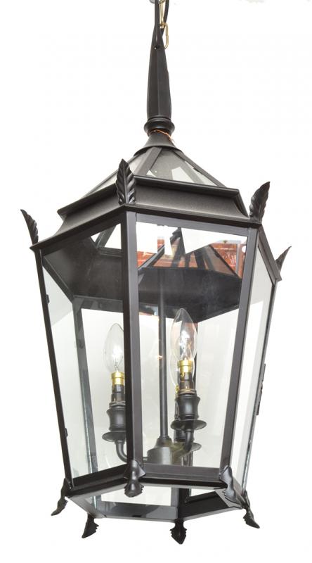 Appraisal: A PAIR OF HANGING LANTERNS the tapered glass and metal