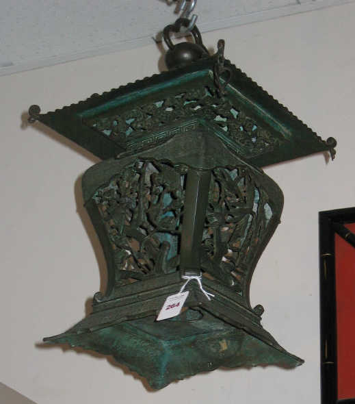 Appraisal: ASIAN BRONZE HANGING LANTERN Of pagoda form with square roof