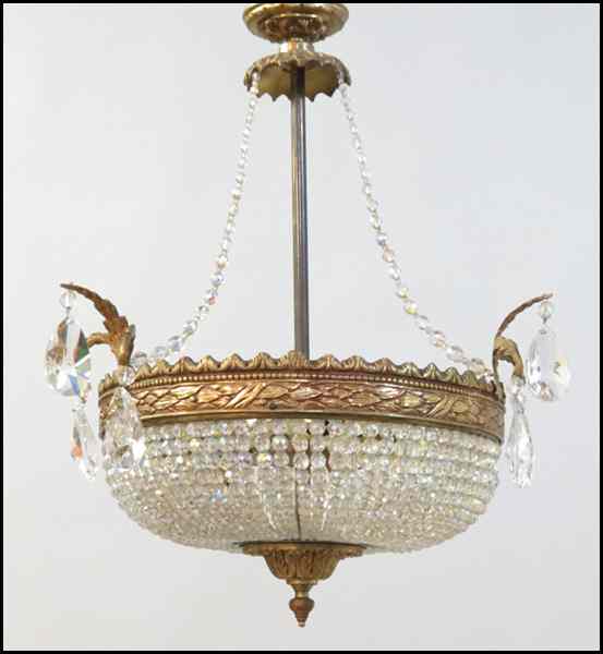 Appraisal: GILT BRONZE AND CRYSTAL HANGING FIXTURE '' x '' Condition