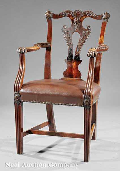 Appraisal: An Antique George III Carved Mahogany Armchair acanthus crest shell