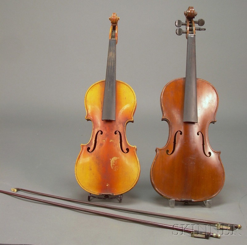 Appraisal: Two Child's German Violins one size the other size with