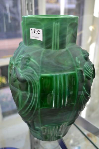 Appraisal: A CZECH ART DECO 'INGRID' DESNA MALACHITE VASE ORIGINAL BOX