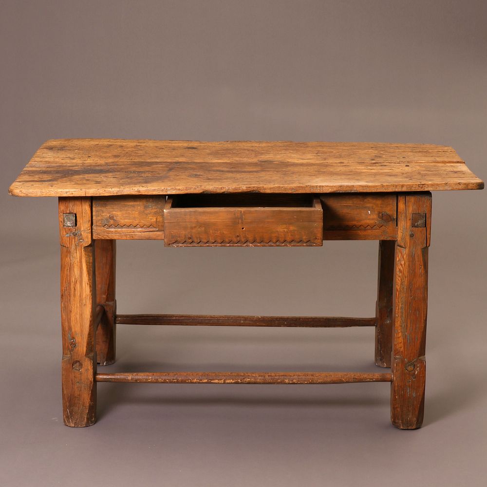 Appraisal: Wooden Table with Carved Sides th Century New Mexico Wooden