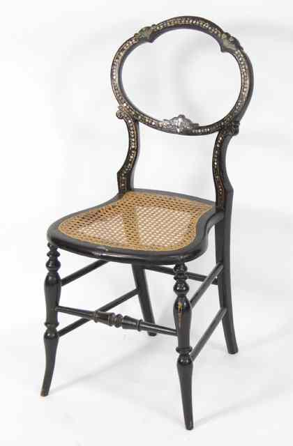 Appraisal: A Victorian ebonised and painted cane seat single chair inlaid