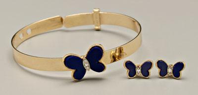 Appraisal: Lapis Lazuli bracelet earrings butterfly decoration with lapis lazuli wings