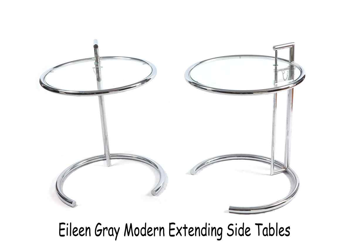 Appraisal: EILEEN GRAY CHROME GLASS OCCASIONAL TABLES Designed by Eileen Gray