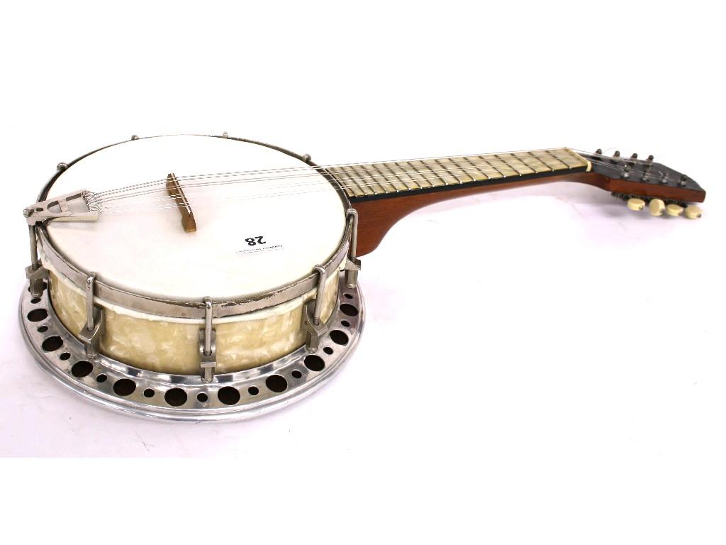 Appraisal: Banjo mandolin with decorative mother of pearl fretboard back and