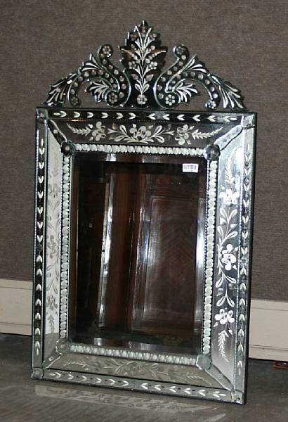 Appraisal: A Venetian Rococo style etched mirror height ft in width