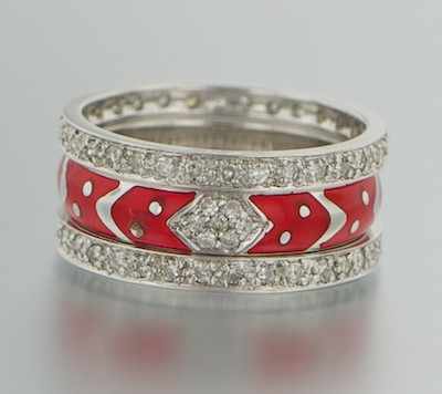 Appraisal: A Set of Three Diamond and Enamel Bands k white