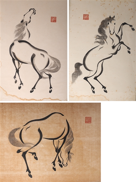 Appraisal: Group of three Chinese framed ink and wash on paper