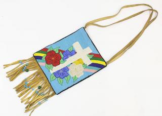 Appraisal: Easter Oregon Plateau pictorial beaded bag having a polychrome design