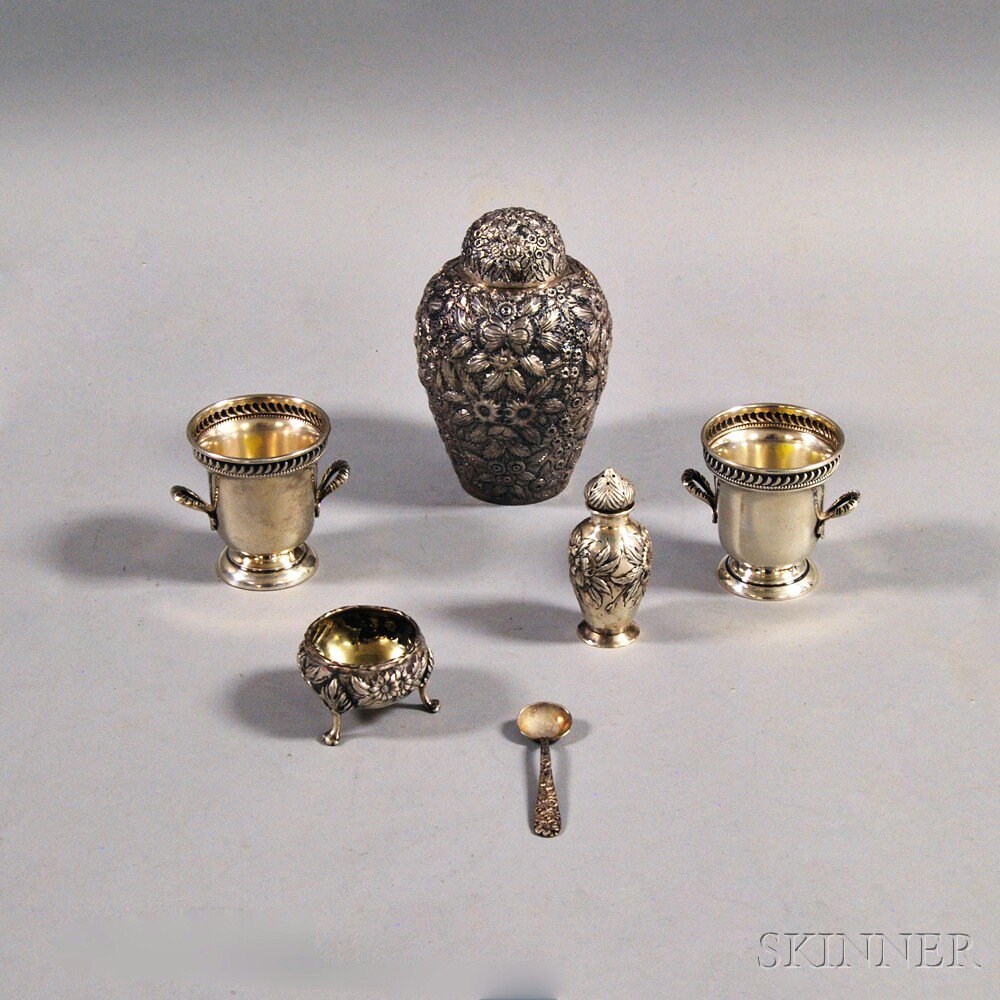 Appraisal: Five Pieces of Sterling Silver Tableware a floral repousse covered