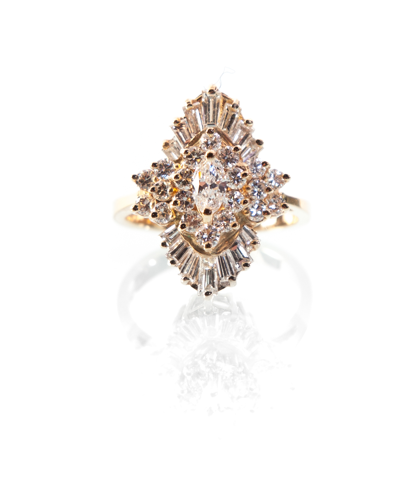 Appraisal: BALLERINA-STYLE DIAMOND CLUSTER RING American th century Stamped K yellow