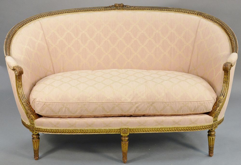 Appraisal: Louis XIV style canape with custom silk upholstery traces of