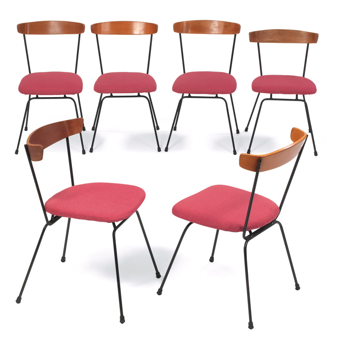 Appraisal: Country Workshop yuml chairs six molded plywood yuml backrests upholstered