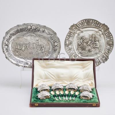 Appraisal: CONTINENTAL ORNATE SILVER Cushion-shaped rococo fruit bowl with repousse cherubs