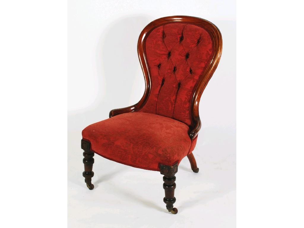 Appraisal: VICTORIAN MAHOGANY LADIES EASY CHAIR the waisted deep buttoned back