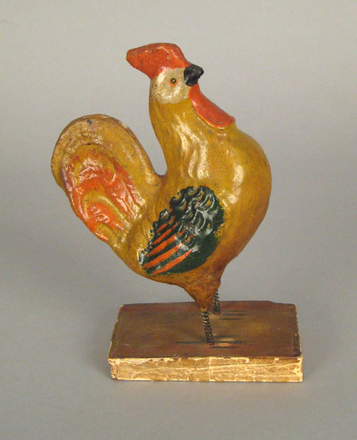 Appraisal: Composition rooster squeak toy late th c with polychrome decorated