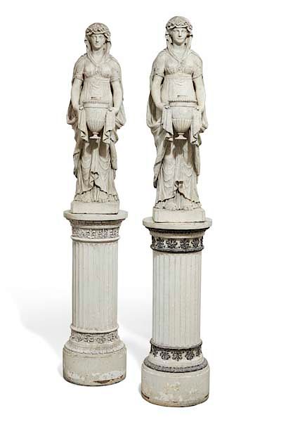 Appraisal: Pair English terracotta figures vestal virgins A pair of English