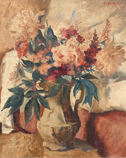 Appraisal: HODGKIN Eliot Britain - Flowers in a Pitcher OIL B