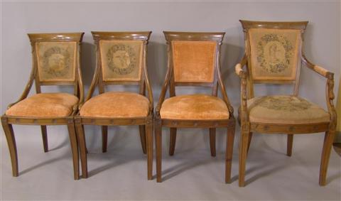 Appraisal: SET OF EIGHT FRENCH CLASSICAL STYLE UPHOLSTERED DINING CHAIRS having