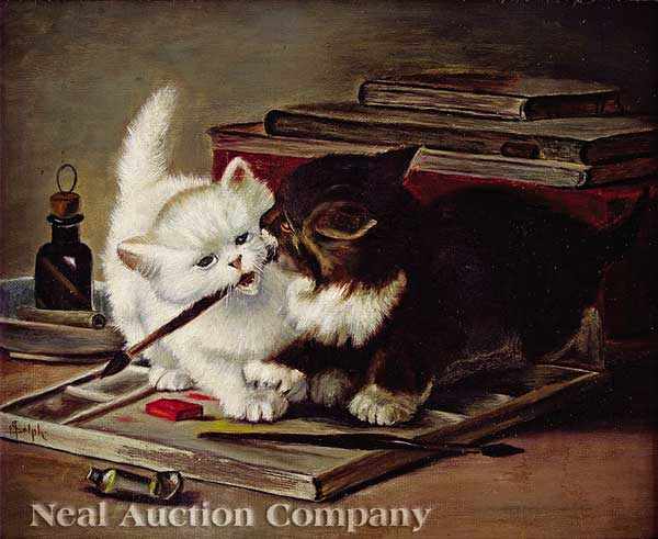 Appraisal: John Henry Dolph Belgian - Kittens oil on canvas signed