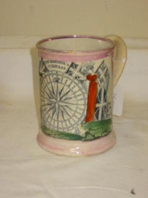 Appraisal: A SUNDERLAND PINK SPLASH LUSTRE POTTERY MUG printed in black