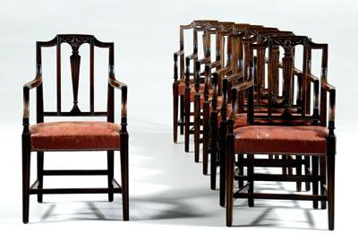 Appraisal: Set of eight Sheraton style armchairs each mahogany with carved