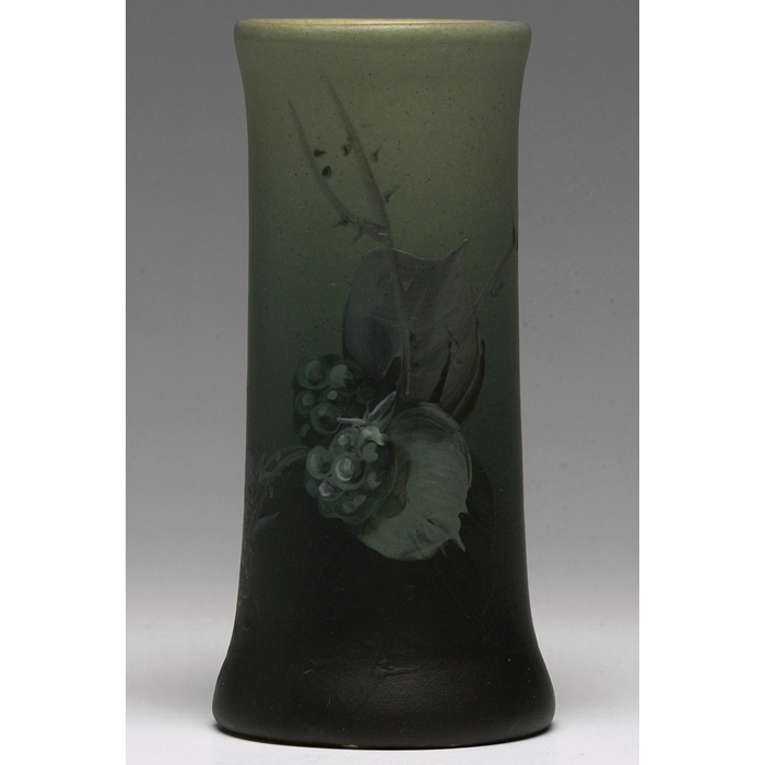 Appraisal: Weller Delta vase multi-toned green matt glaze with painted blackberries