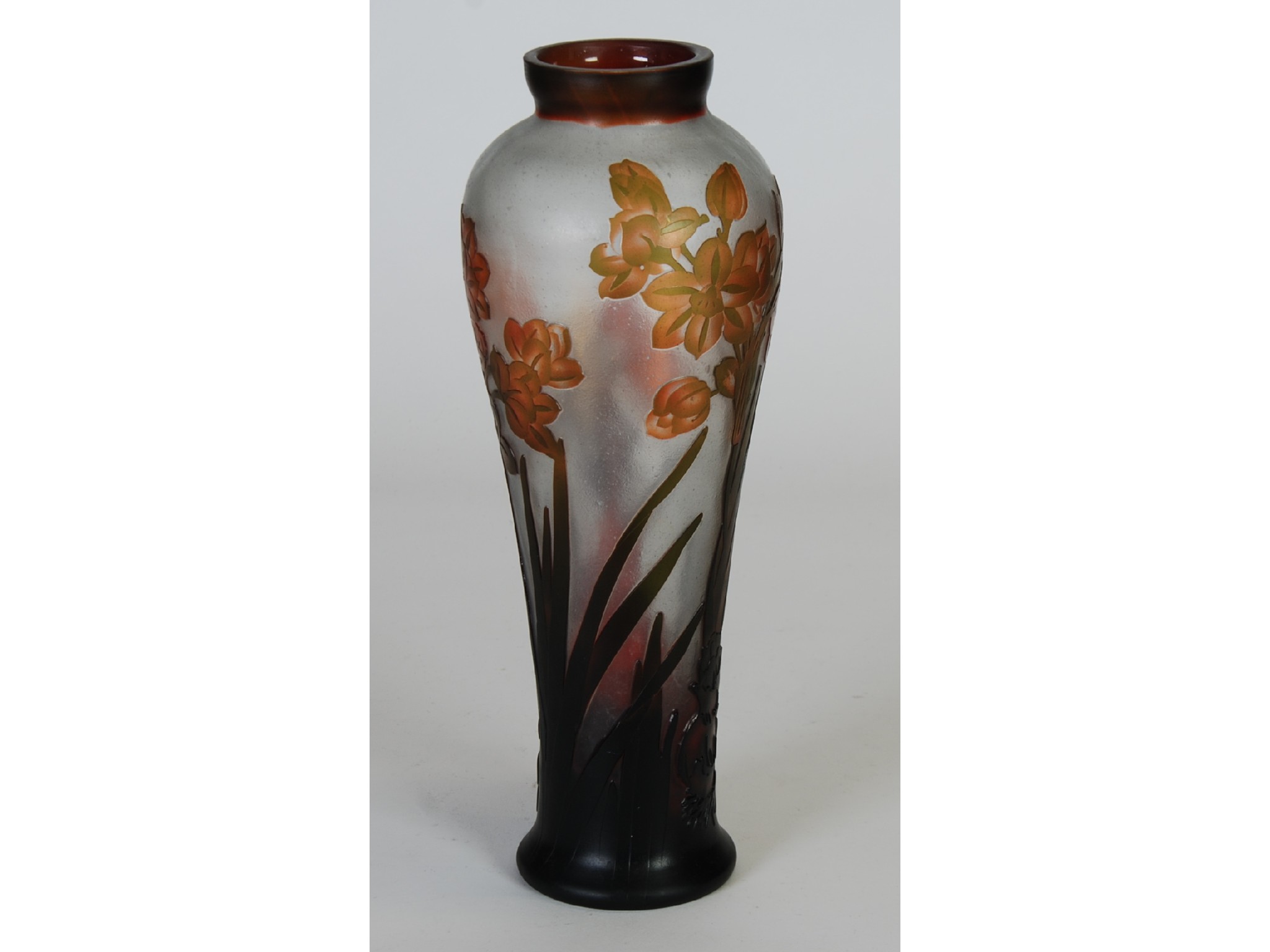 Appraisal: REPRODUCTION GALLE CAMEO GLASS VASE of slender ovoid form overlaid