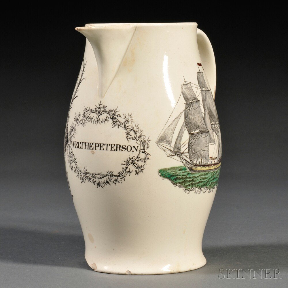 Appraisal: Transfer-decorated Liverpool Jug England early th century creamware jug one