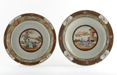 Appraisal: Two Chinese famille rose Rockefeller pattern circular bowls with everted