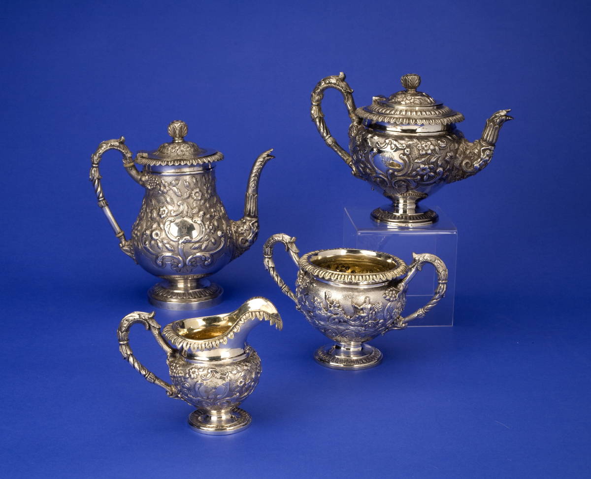 Appraisal: GEORGE IV SILVER FOUR-PIECE TEA AND COFFEE SERVICE JOHN EDWARD