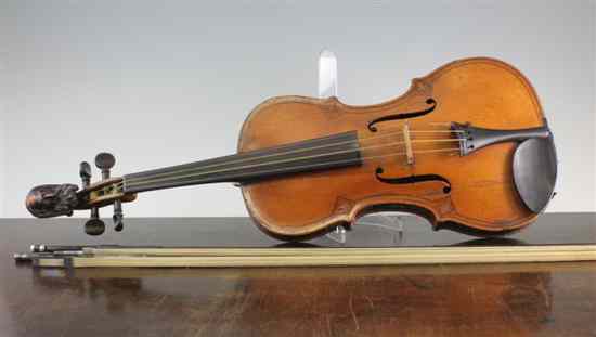 Appraisal: An Italian carved and inlaid violin the inch back inlaid