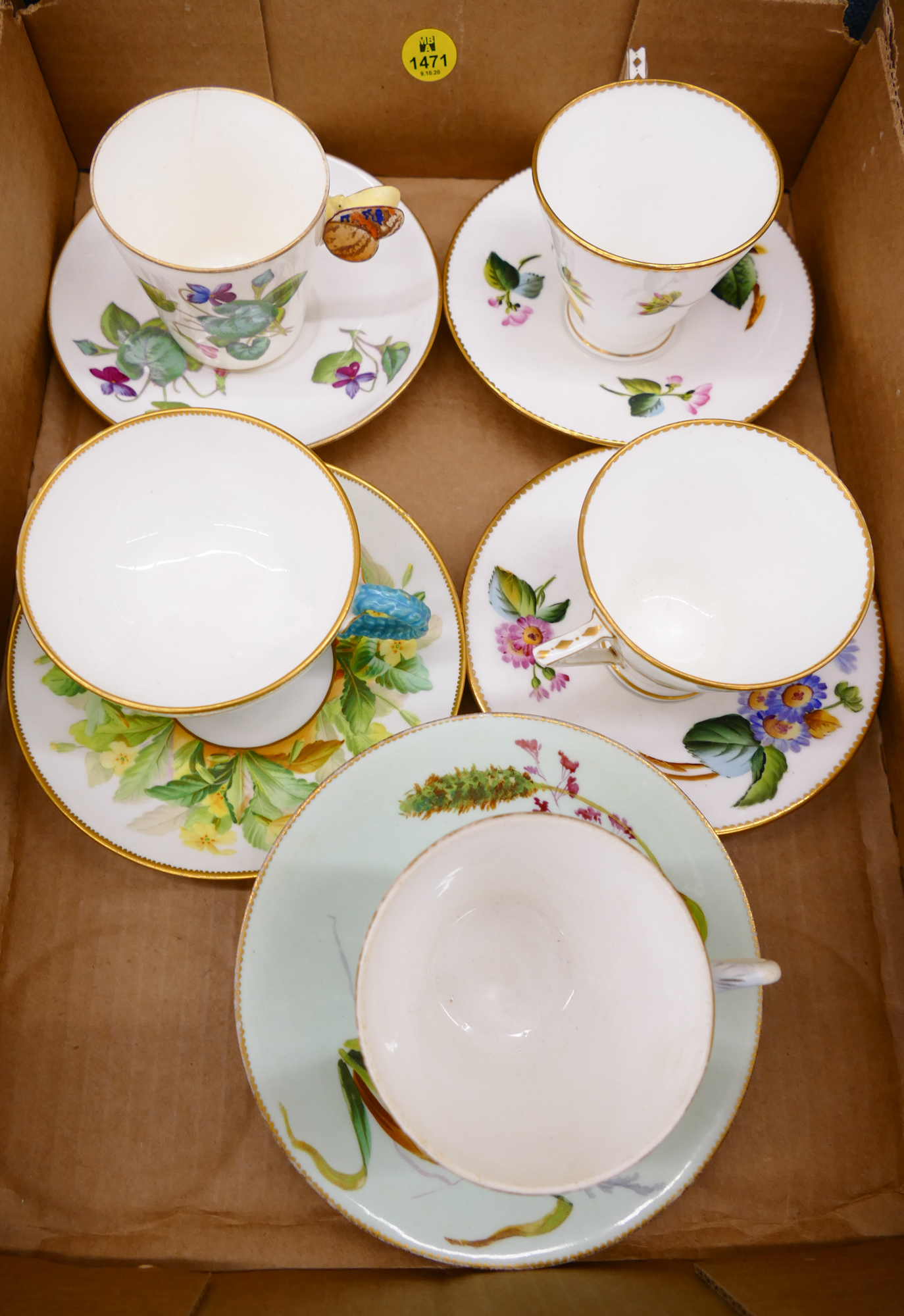 Appraisal: Box Antique Floral Cup Saucers