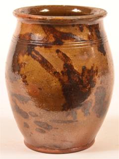 Appraisal: th Century Mottle Glazed Redware Storage Jar Manganese glaze on