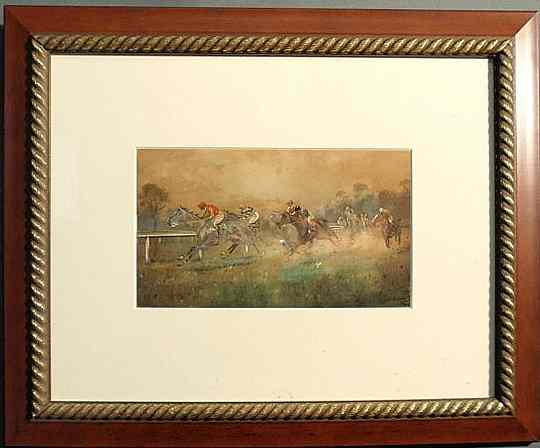 Appraisal: Wright George British - gouache over print of a point-to-point