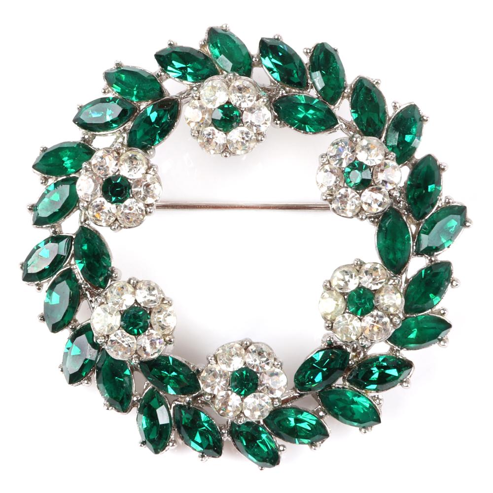 Appraisal: TRIFARI LAYERED WREATH PIN BROOCH WITH DOUBLE ROWS OF EMERALD