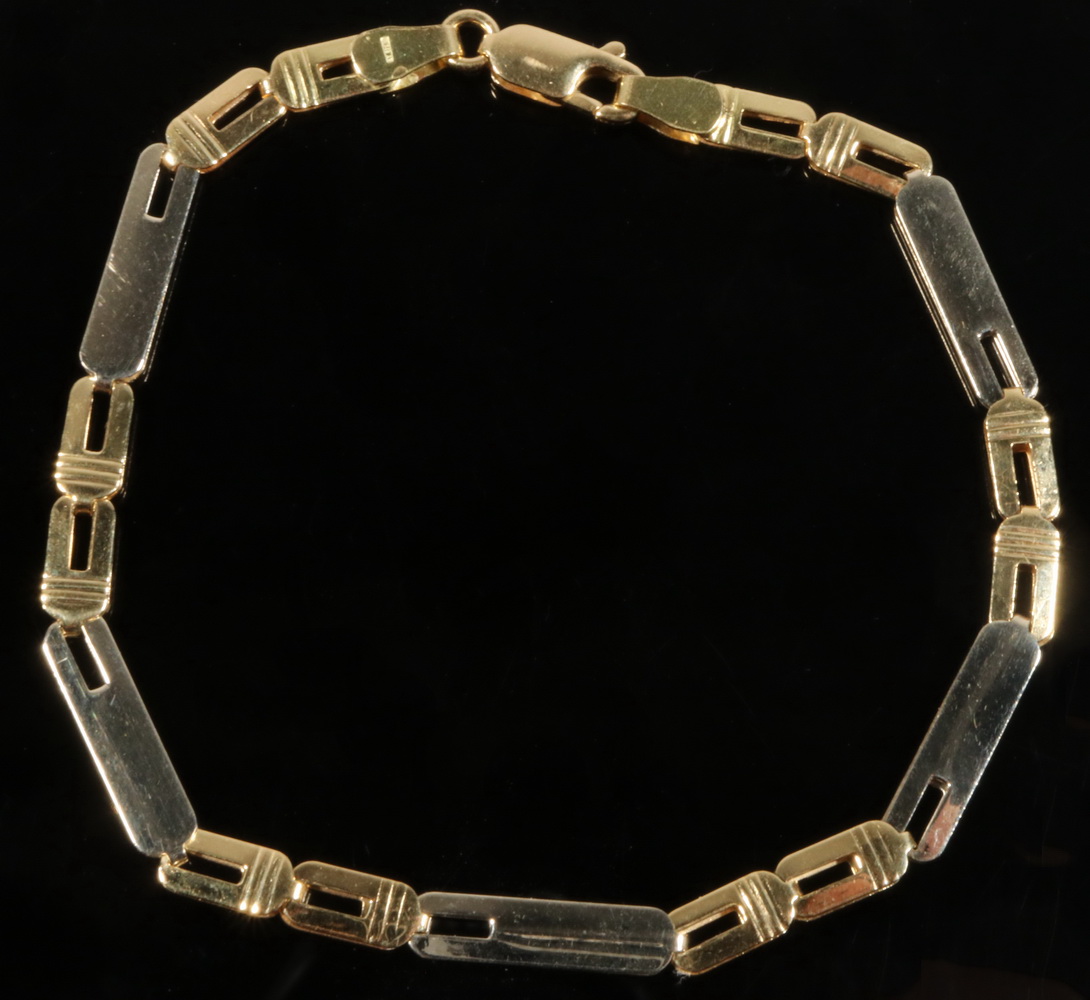 Appraisal: K GOLD BRACELET Contemporary K White and Yellow Gold flat