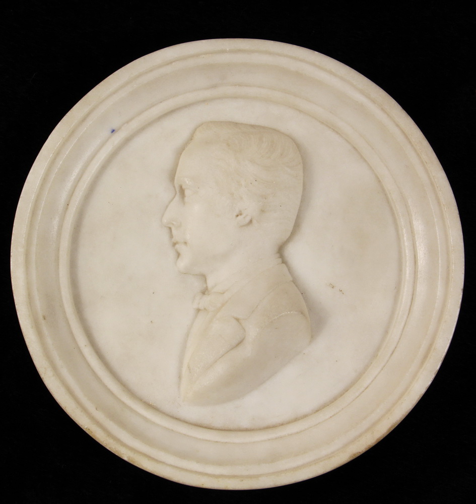 Appraisal: MARBLE PLAQUE - Profile Portrait of a Man in bas