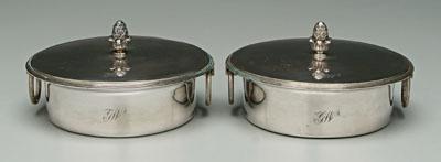 Appraisal: Pair Viennese silver entre eacute dishes round reeded borders ring