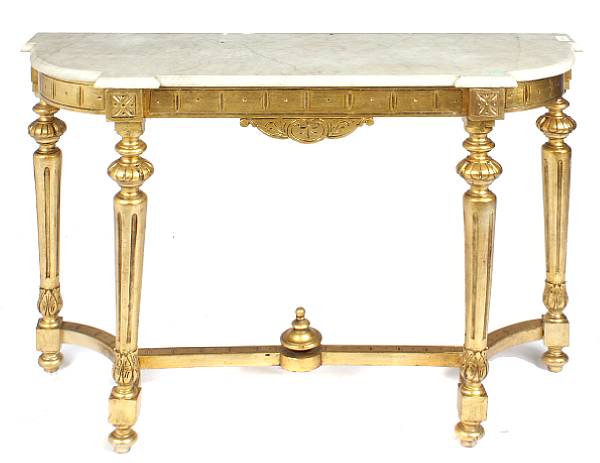 Appraisal: A Louis XVI style giltwood and marble topped console height