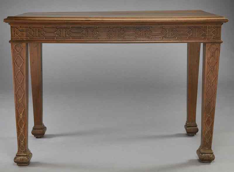 Appraisal: Antique Chippendale style carved mahogany console the frieze and tapering