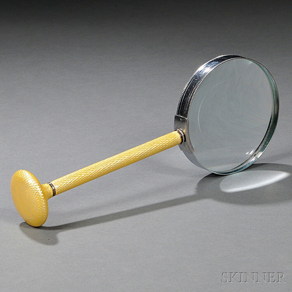 Appraisal: Guilloche-enameled Magnifying Glass early th century unmarked with a pale