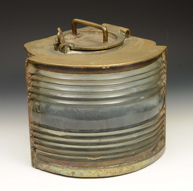 Appraisal: A HEAVY BRASS SHIPS CORNER PORT LANTERN with louvered lens