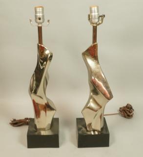 Appraisal: Pr LAUREL Brutalist Silver Metal Table Lamps Scu Pr LAUREL